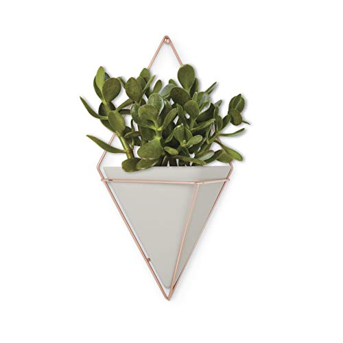 Umbra Trigg Hanging Planter Vase & Geometric Wall Decor Ceramic, Great For Succulent Plants, Concrete/Copper