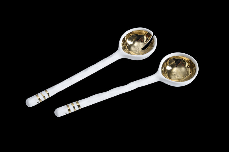 White and Gold Ceramic Salad Server Set