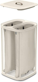Joseph Joseph ecru dual-compartment laundry hamper with two removable fabric bags and a lid, displayed on a white background.