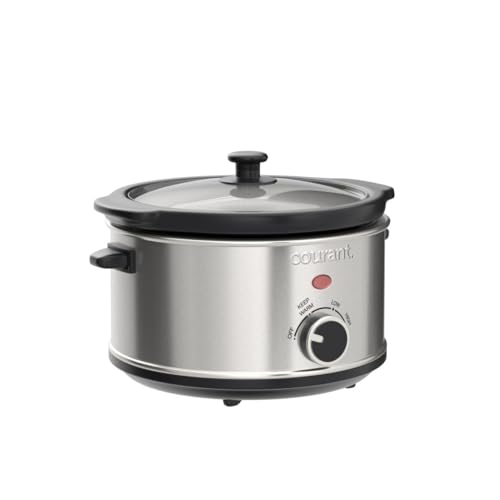 Courant Oval Slow Cooker Crock, with Easy Options 3.5 Quart Dishwasher Safe Pot, Stainless Steel