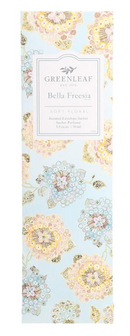 Greenleaf Bella Freesia slim sachet in a soft lavender and green floral-patterned packet.