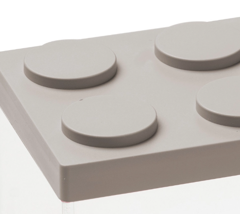 Dove grey Omada Brickstore 1.5L acrylic storage container with a clear body and a smooth rectangular lid, shown on a white background.