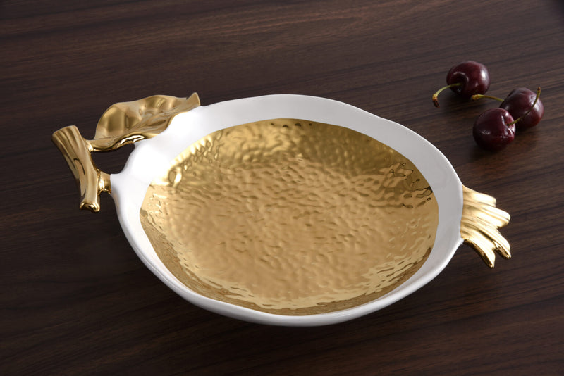 Pomegranate Shaped Ceramic White and Gold 8" Plate