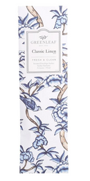 Greenleaf Classic Linen slim sachet with a soft blue and white floral design.