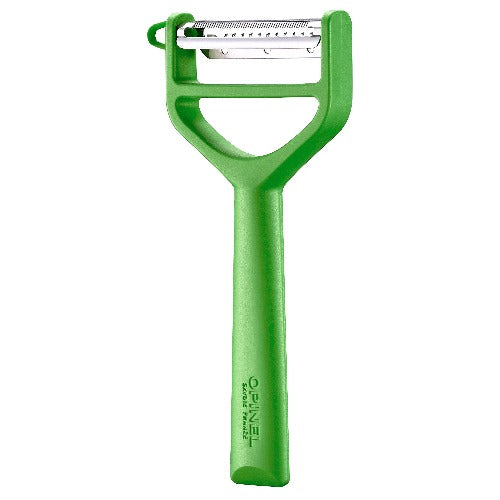 OPINEL - T-Duo Polymer Peeler - Stainless Steel Blades - Comfortable Grip - 1 Micro-Toothed Peeler Blade + 1 Blade for Preparing Vegetable Julienne - Green