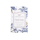 Greenleaf Classic Linen small sachet with a clean, soft blue and white pattern that evokes fresh laundry and crisp air.