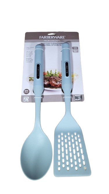 Farberware Pro Slotted Turner and Basting Spoon Set Misty Blue