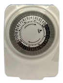 Bright-Way white indoor plug-in timer with 24-hour on/off dial and Type A plug, shown on a white background.