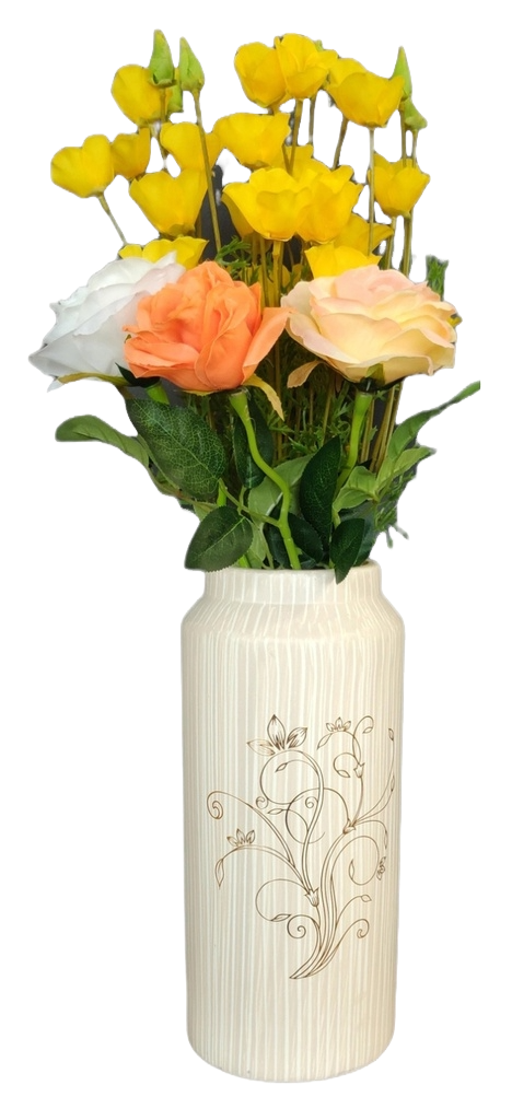 9" Porcelain Vase Cream with White and Gold Lines