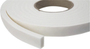 A roll of white, self-adhesive foam weather stripping shown next to its packaging, labeled for energy saving and suitable for doors and windows.