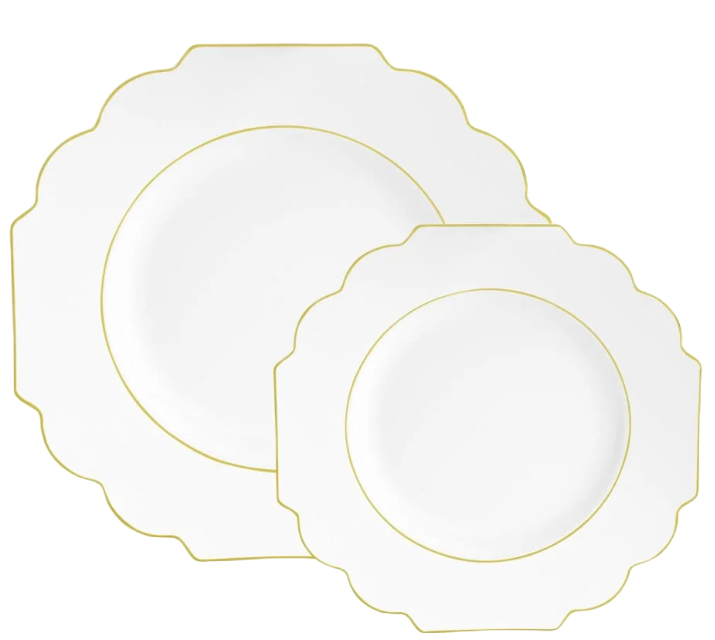 10.7" White Flower Dinner Plate with Gold Band 10 Pack