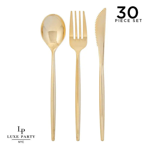 30pc Matrix Round Handle Cutlery Set Gold (Fork, Knife and Spoon)