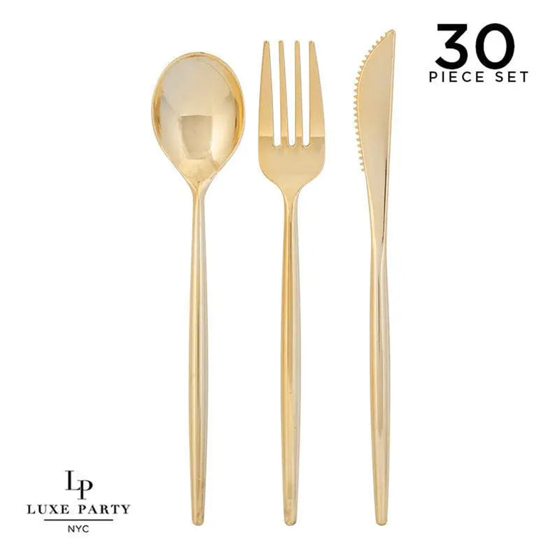 30pc Matrix Round Handle Cutlery Set Gold (Fork, Knife and Spoon)