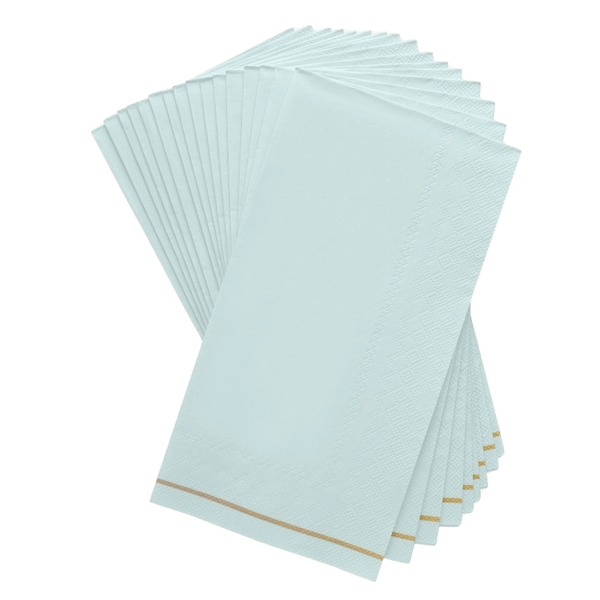 16 Pack Mint with Gold Stripe Guest Paper Napkin