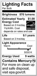 Chandeleier Base C.F.L 9W Natural Light Bulb 5000K