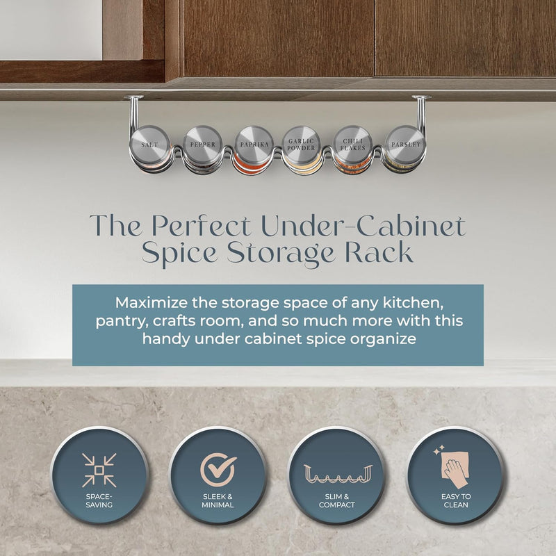 SleeekRack Under The Cabinet Spice Rack 6 Spice Bottles