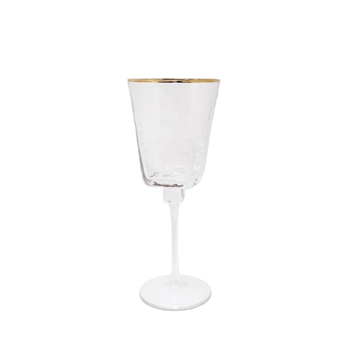 Set of 6 Hammered Square Shaped Wine Glass with Gold Trim