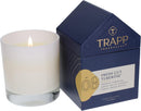 Trapp No. 8 Fresh Cut Tuberose 7 oz candle in a white glass vessel, shown beside its house-shaped gift box packaging, on a white background.