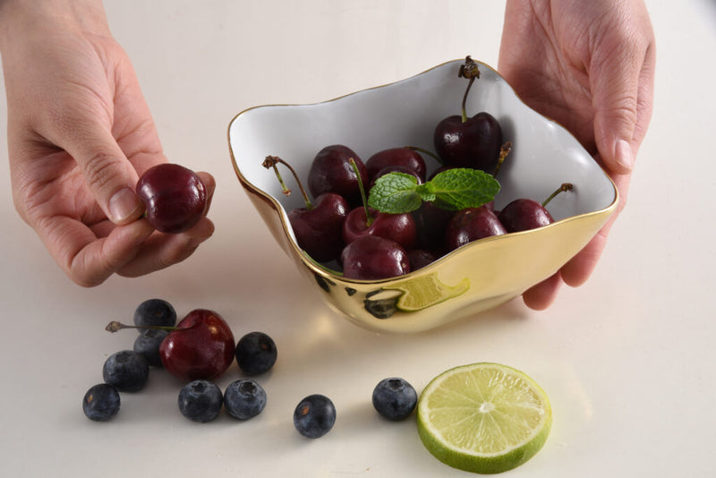 Ceramic Gold and White Square Snack Bowl