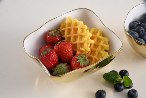 Ceramic Gold and White Square Snack Bowl