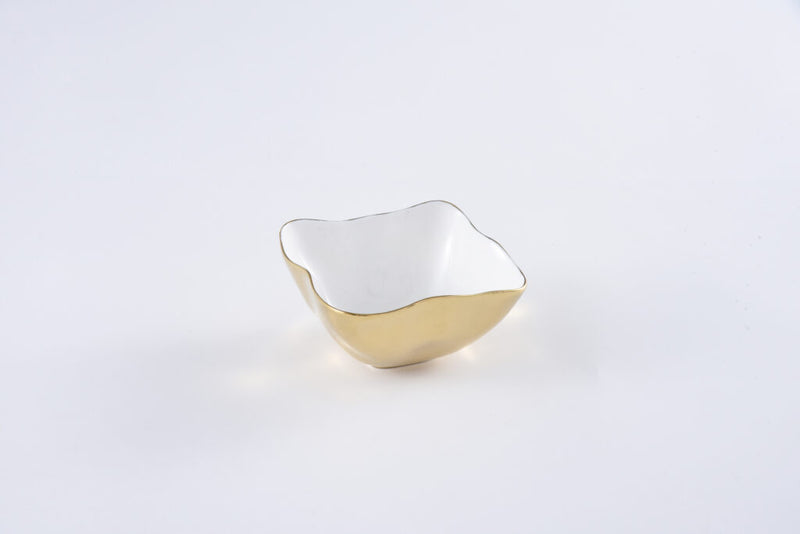 Ceramic Gold and White Square Snack Bowl