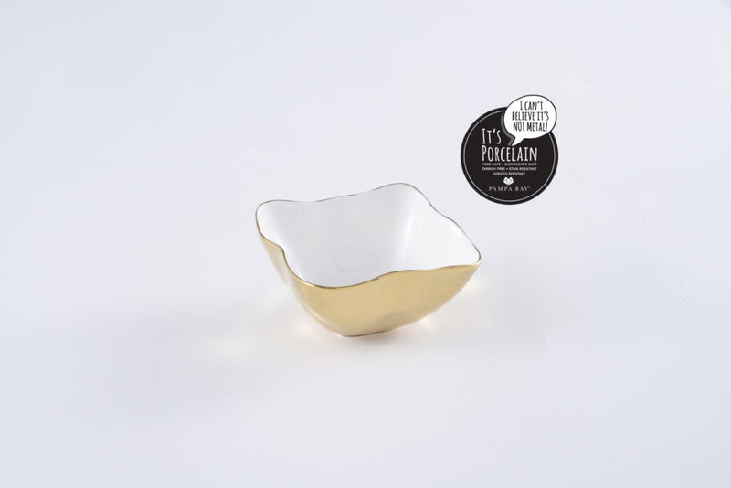 Ceramic Gold and White Square Snack Bowl