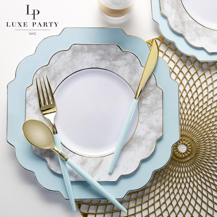 10.7" Dinner Plates Ice Blue with Gold Band 10pk