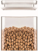 Pantry storage jar with chickpeas, showing texture and color of beans