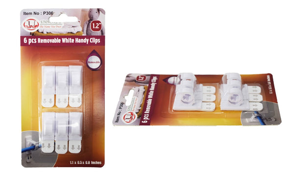 6pc White Traceless Adhesive Handy Clips