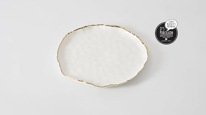 Pampa Bay Porcelain Round Platter, Portofino, White with Gold Band