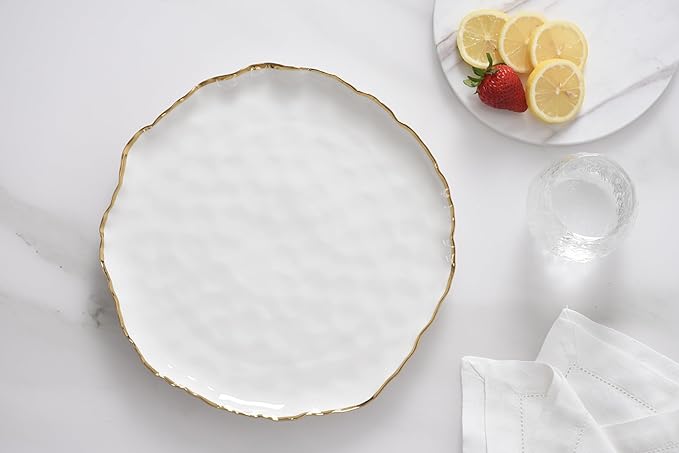 Pampa Bay Porcelain Round Platter, Portofino, White with Gold Band