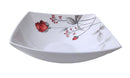This is a square-shaped ceramic bowl with a floral design, featuring a red rose and delicate gray leaves. The modern, elegant design makes it suitable for serving salads, pasta, or appetizers. Its slightly curved edges add a stylish touch while keeping food contained. Ideal for both everyday use and special occasions.