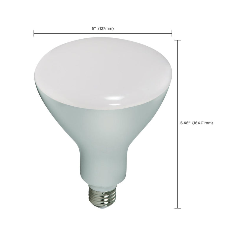 Satco 16.5W LED BR40 bulb with medium base and frosted dome on a white background.