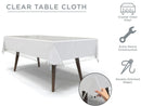 Clear vinyl tablecloth protector measuring 70" x 108", shown neatly folded on a white background.