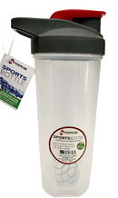 Force Sports Bottle, clear plastic with black and red flip-top lid, with stainless steel mixing ball
