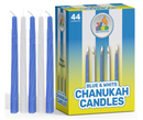 Box of 44 blue and white Chanukah candles by Ner Mitzvah, ideal for Hanukkah menorahs, featuring traditional colors and festive packaging.