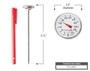 A Taylor brand instant-read analog thermometer with a round face and a separate red protective pocket sleeve.