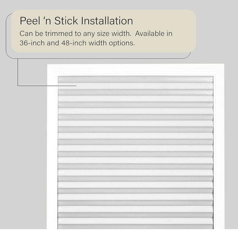 White pleated window shade with a cordless, easy-to-install design, featuring a clear plastic clip for adjusting the length. The durable, light-blocking material provides privacy and room darkening, making it ideal for bedrooms, offices, and living spaces.