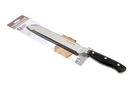 Farberware 8-inch serrated bread knife with a sharp stainless-steel blade on a white background.