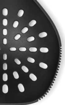 Red Starfrit nylon skimmer with serrated edge and slotted head displayed on a white background.