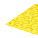 Lodge 7-inch red silicone hot pad and trivet, heat resistant, non-slip, featuring a textured cast iron pan design.