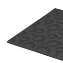 A black 7" square silicone trivet with a raised skillet pattern, displayed on a white background.