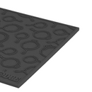 A black 7" square silicone trivet with a raised skillet pattern, displayed on a white background.