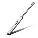 Silver Shabbos Electric Candle Lighter with flexible neck and laser-engraved Hebrew text displayed on a white background.