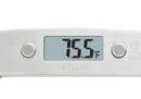 Close up of the Taylor digital meat thermometer's digital display, shown on a white background.