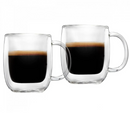 Set of two 80ml double-walled glass espresso cups with a clear, modern design shown on a white background.