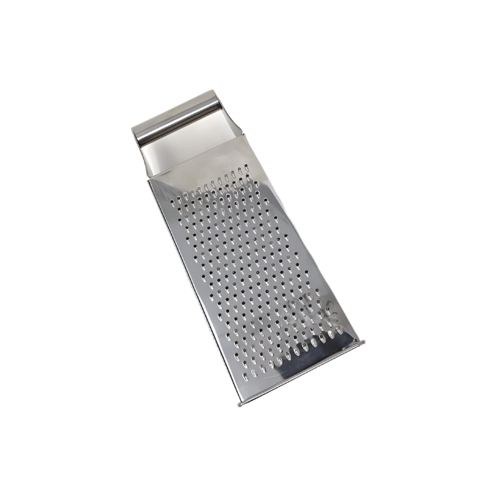 9.5-inch 4-sided stainless steel box grater with ergonomic handle, shown on a white background.