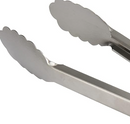 17-inch stainless steel tongs with silver gripping ends and smooth acacia wood handles, displayed on a white background.