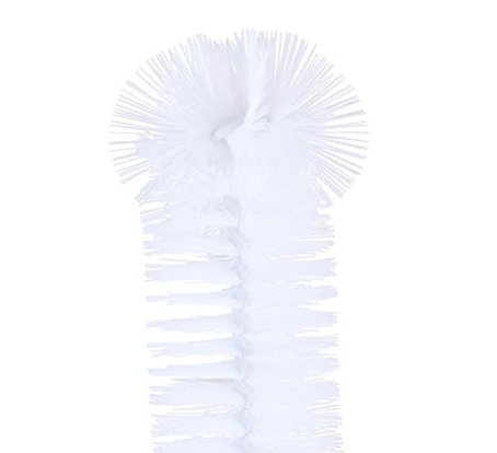 Red Superio bottle brush with rubber handle and stainless steel core, displayed vertically on a white background.