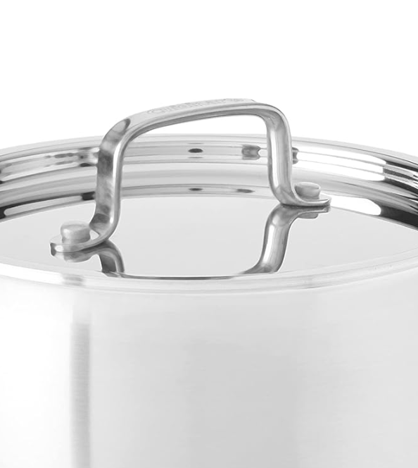 Cuisinart MultiClad Pro 2-quart stainless steel saucepan with lid and riveted handle, shown on a white background.